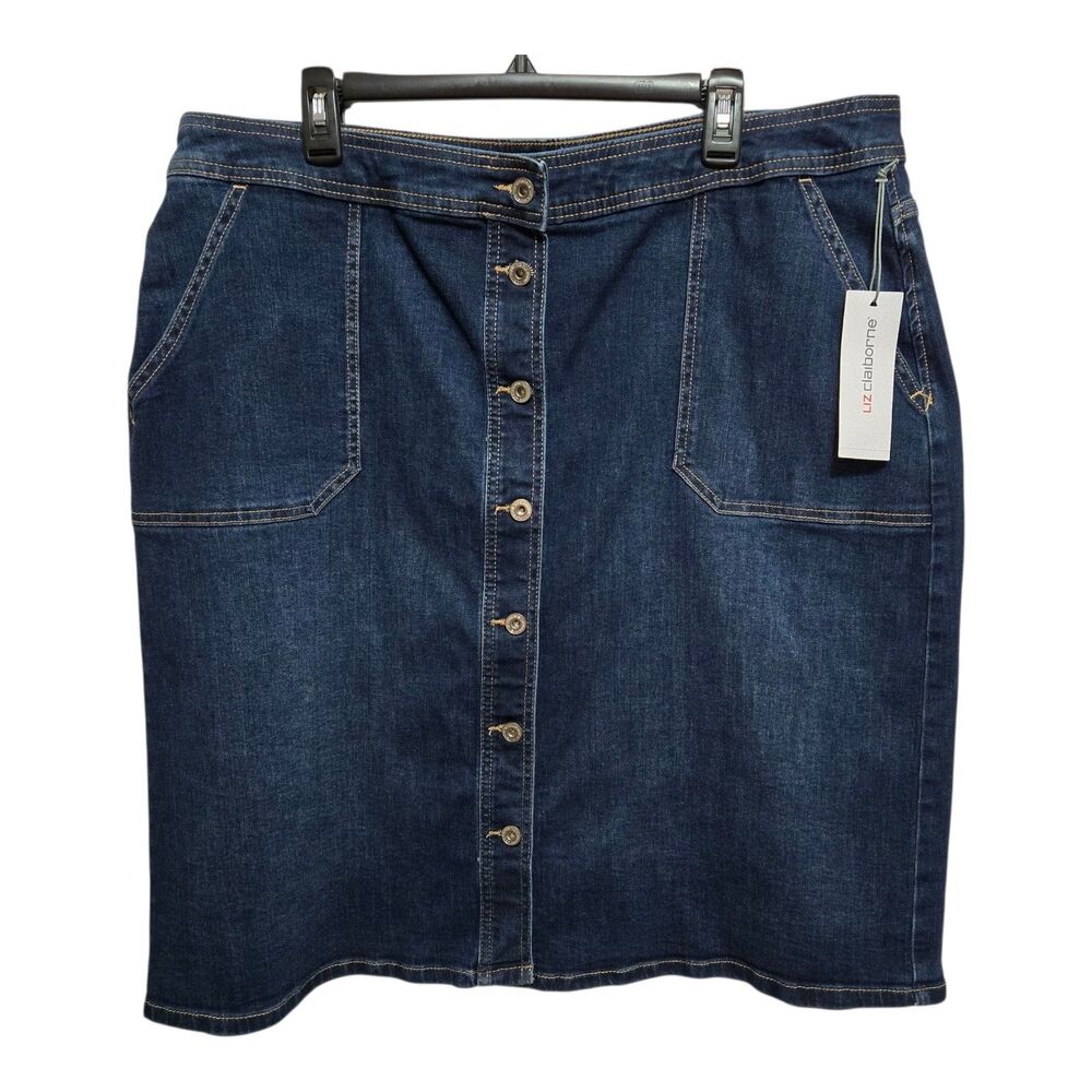Liz Claiborne Denim Jean Skirt Button Front Size 18W Fountain Wash NEW